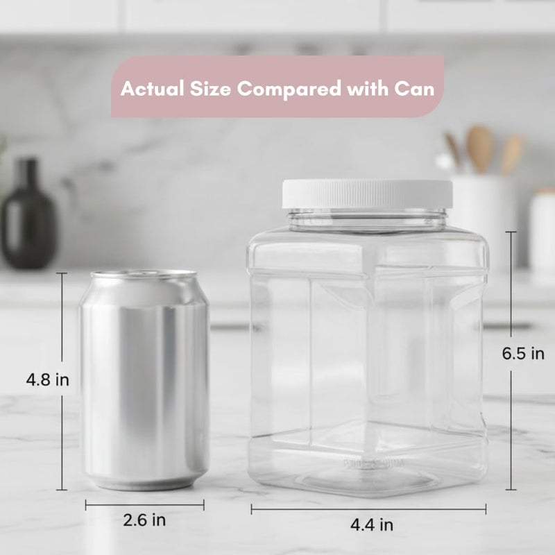 Pride Of India Clear Food Grade PET Plastic Square Grip Storage Jar w/Cap | 48 Fluid Ounces 4-5 Cup Storage Capacity | BPA Free USA Made - Image 2